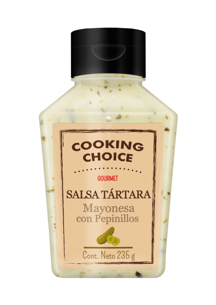 Salsa tártara, una mezcla cremosa de pepinillos agridulces y mayonesa. Ideal para acompañar papas fritas, pastas, mariscos y pescados.